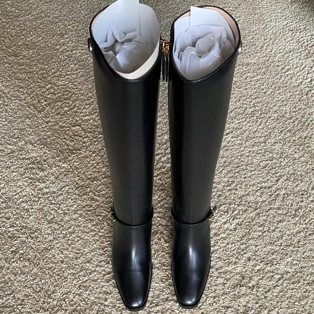Gucci Black Marmont Leather Elite Calf Knee High Boots Sz 36.5 - Picture 6 of 16